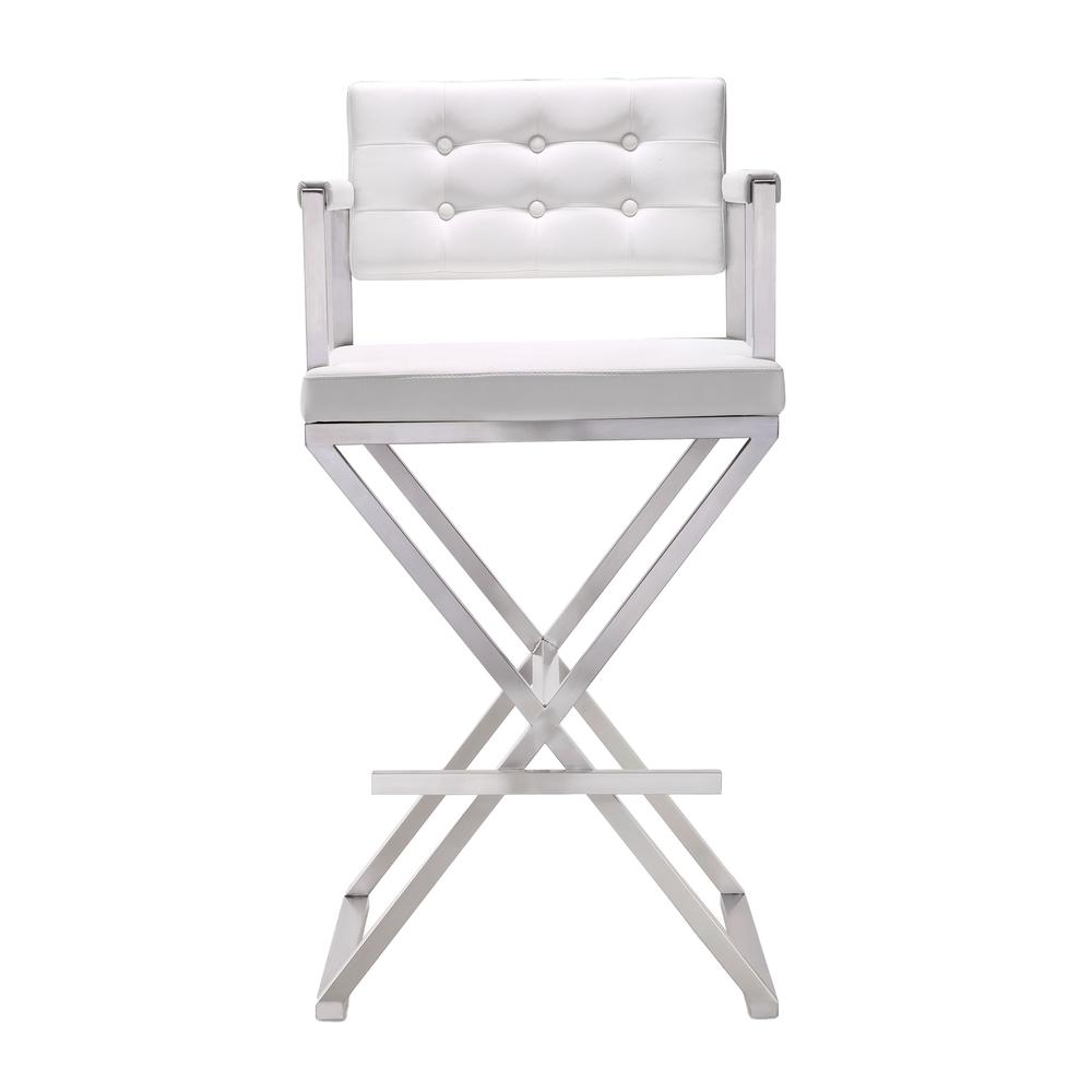 Contemporary White Steel Barstool with Armrests and Eco Leather Seat