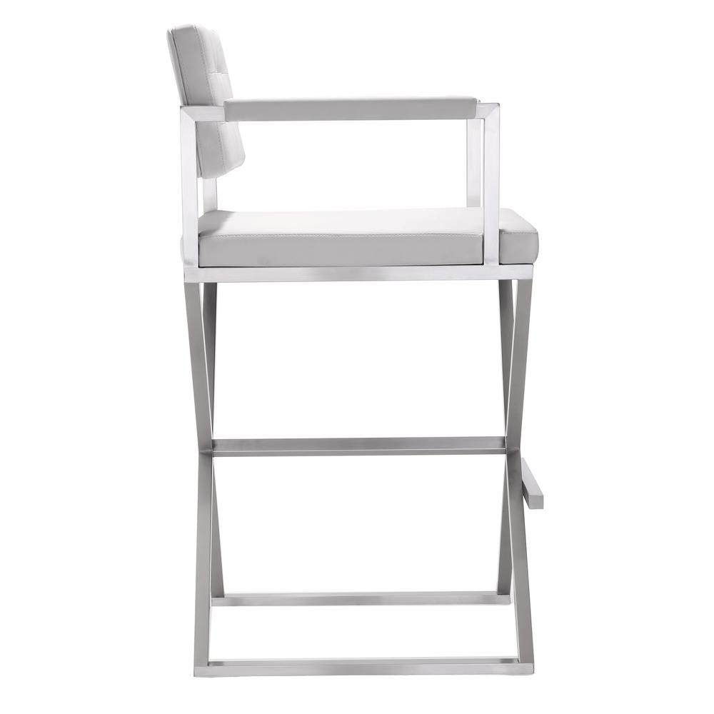 Contemporary White Steel Barstool with Armrests and Eco Leather Seat