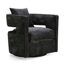 Black Velvet Swivel Accent Chair With Rounded Backrest For Living Spaces