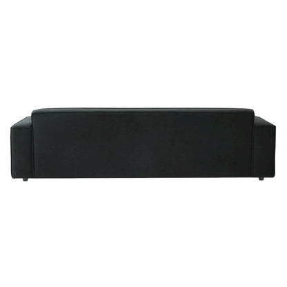 Black Velvet 3 Seater Couch With Piped Detailing And Wide Arm Profile
