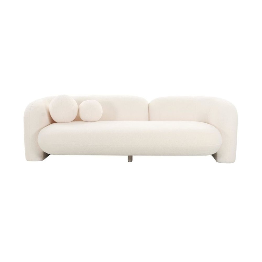 Beige Fluffy Round Couch For 6 With Faux Fur And Pillows, Modern Sofa Style