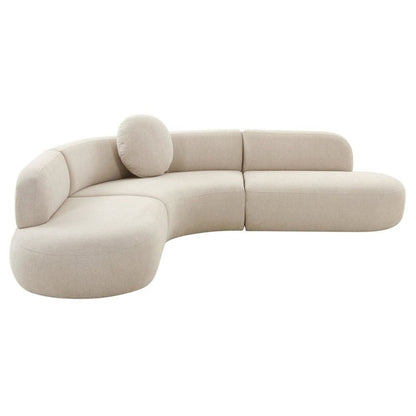 Beige Linen Sectional Sofa With Curved Frame, A Modern Couch For 4 People