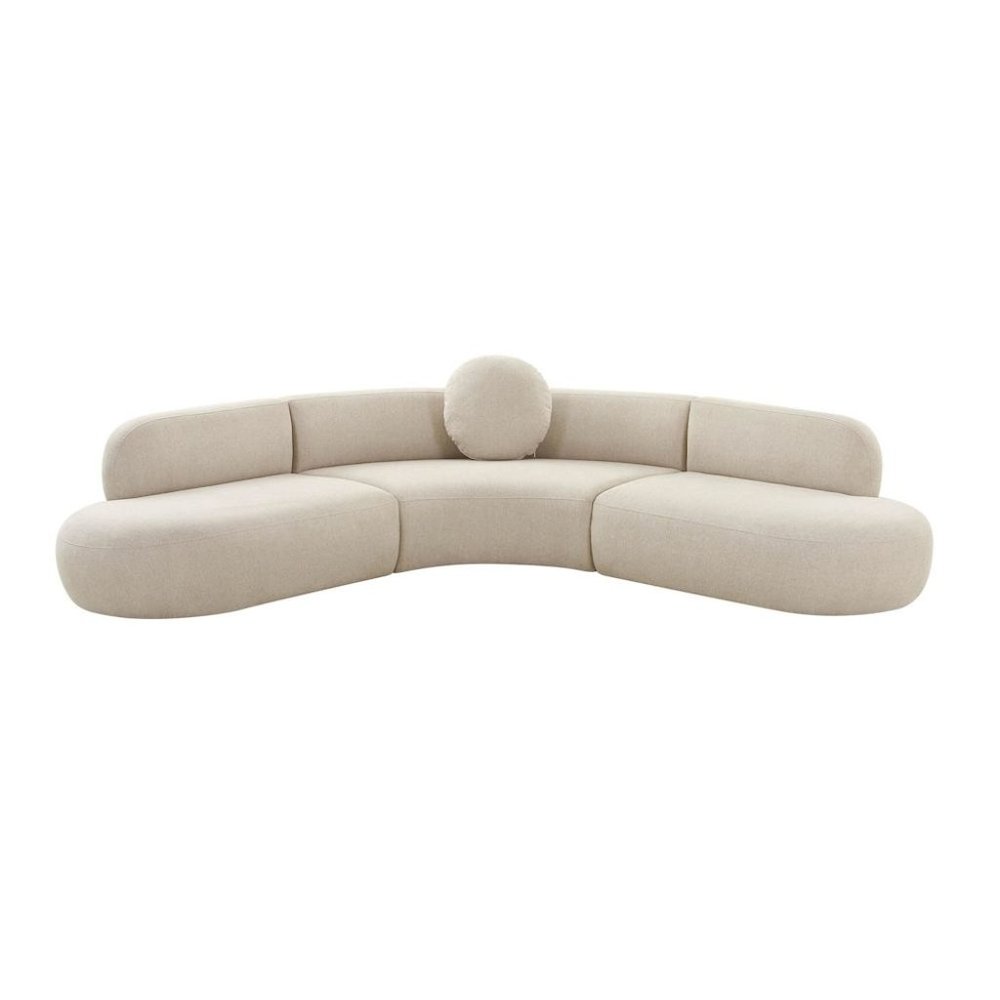 Beige Linen Sectional Sofa With Curved Frame, A Modern Couch For 4 People