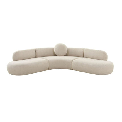 Beige Linen Sectional Sofa With Curved Frame, A Modern Couch For 4 People