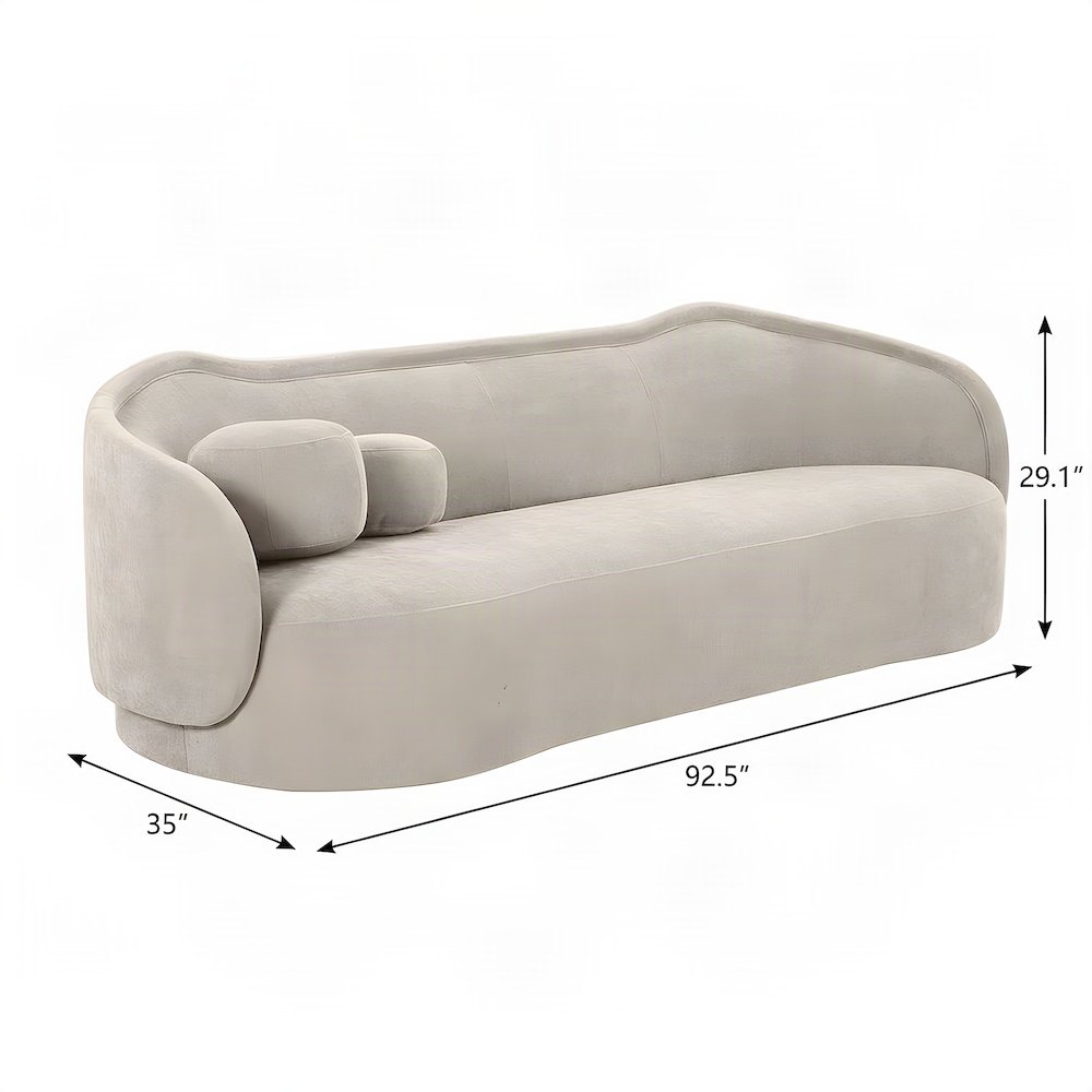 Circe Textured Velvet Curved Sofa with Sinuous Springs and Pillows, Taupe