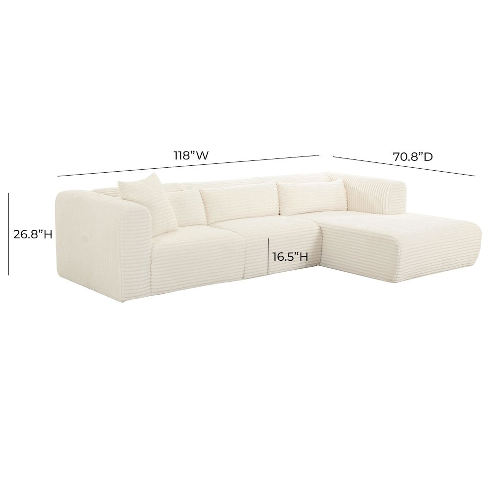Tarra Fluffy Oversized Cream Corduroy Modular RAF Sectional