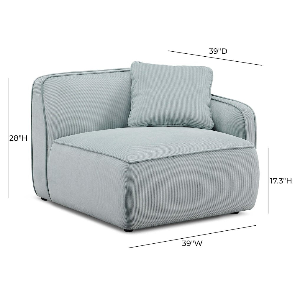 Travie Sea Foam Performance Corduroy Velvet RAF Corner Chair