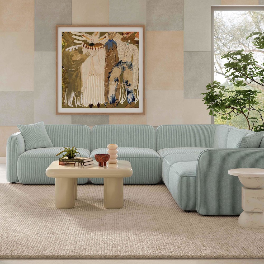 Travie Sea Foam Performance Corduroy Velvet Modular L-Sectional