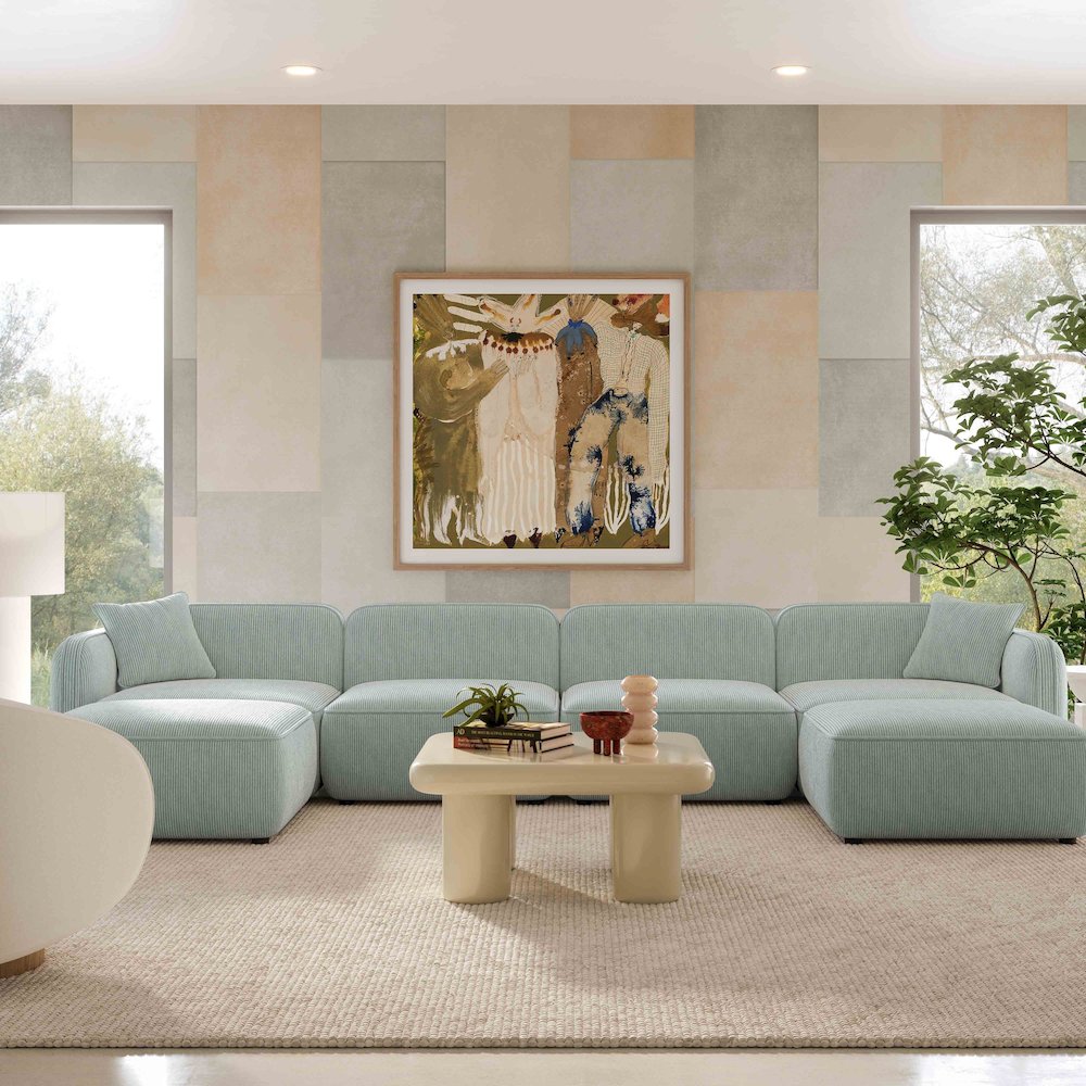 Travie Sea Foam Performance Corduroy Velvet 6-Piece Modular U-Sectional