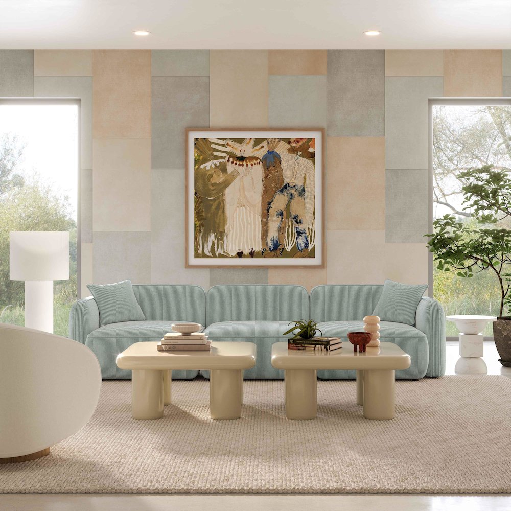 Travie Sea Foam Performance Corduroy Velvet Modular Sofa