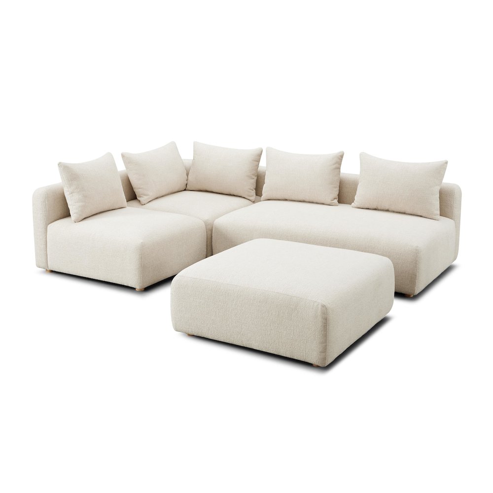 Hangover Cream Heavy Textured Fabric 4-Piece Modular Chaise Sectional