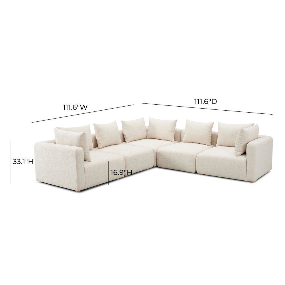 Hangover Cream Heavy Textured Fabric 5-Piece Modular L-Sectional