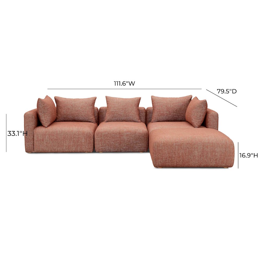 Hangover Sedona Red Textured Fabric 4-Piece Modular Sectional