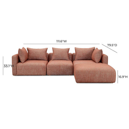 Hangover Sedona Red Textured Fabric 4-Piece Modular Sectional