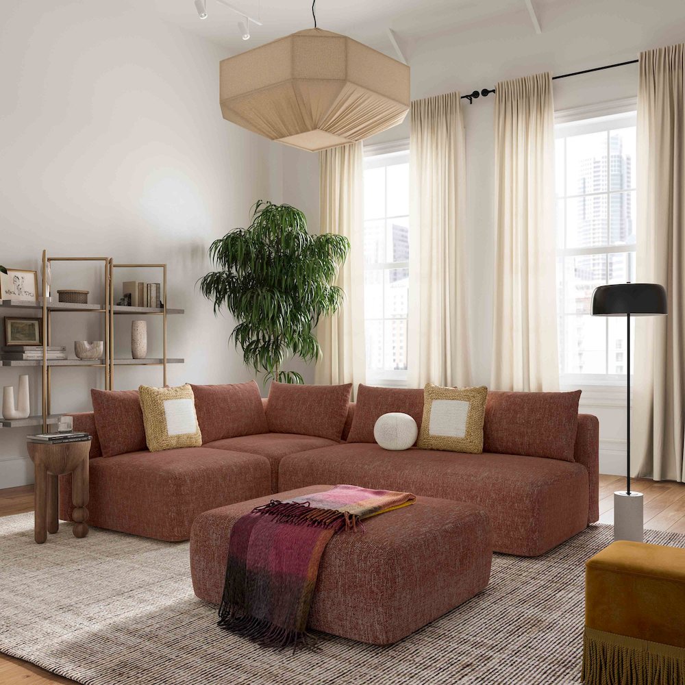 Hangover Sedona Red Textured Fabric 4-Piece Modular Chaise Sectional