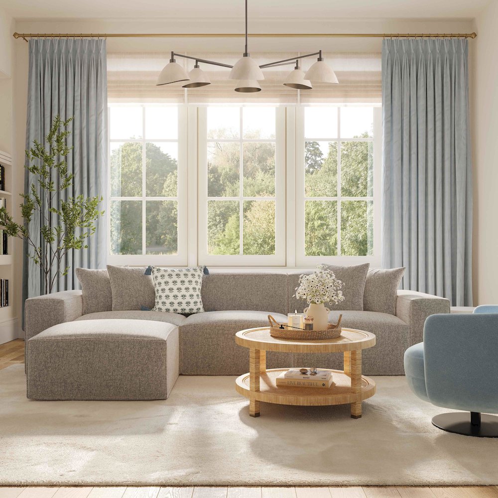Mindy Taupe Chenille Basketweave Modular Sofa