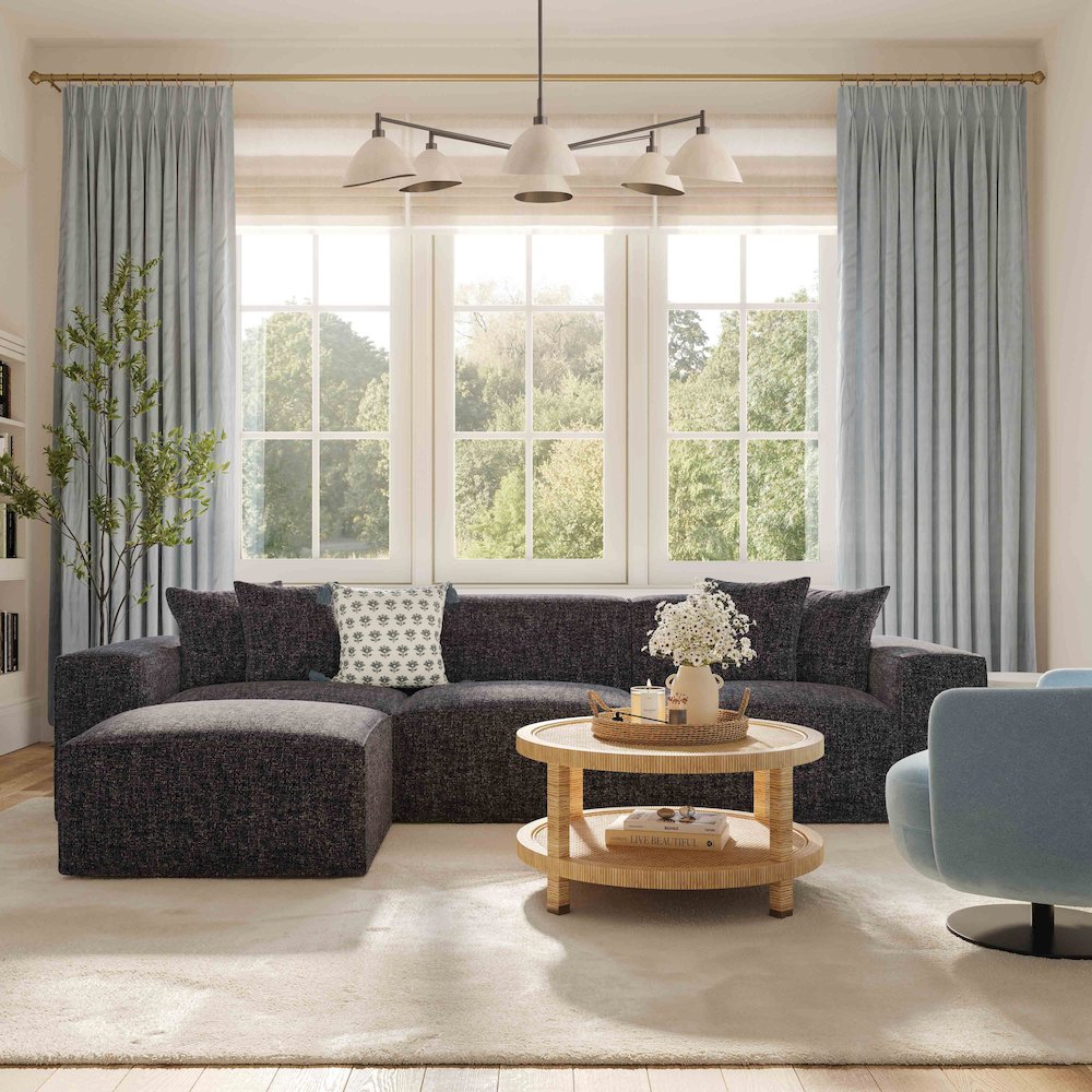 Mindy Charcoal Chenille Basketweave LAF Corner Chair