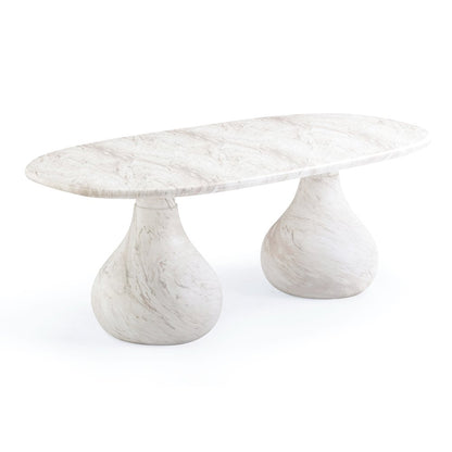Smooch White Faux Marble Print Indoor / Outdoor 87 inch Oval Dining Table
