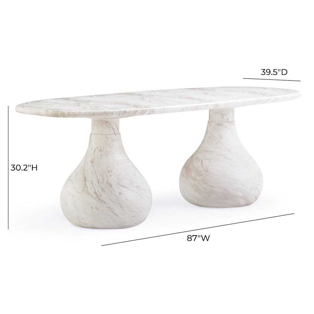 Smooch White Faux Marble Print Indoor / Outdoor 87 inch Oval Dining Table
