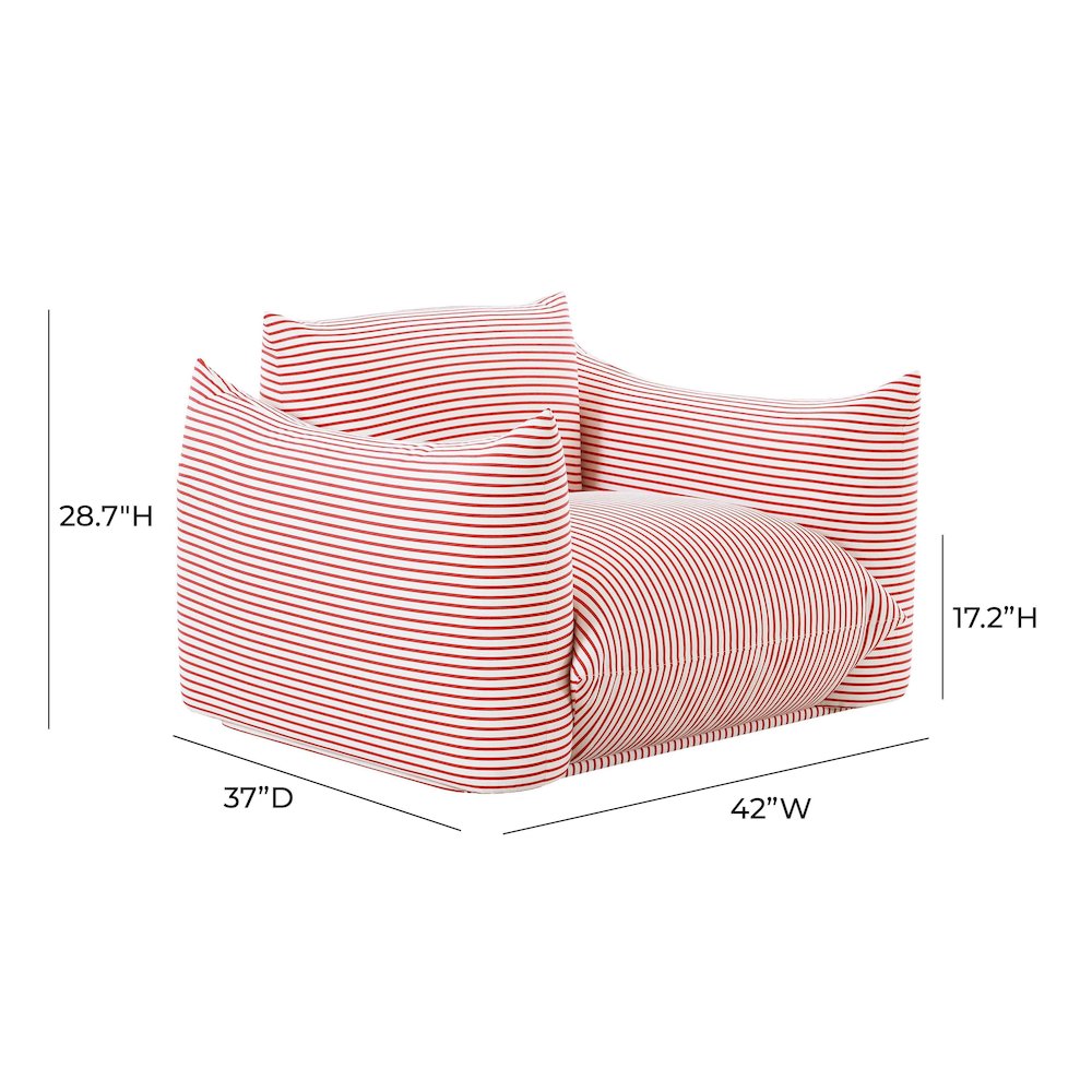 Saint Tropez Pearl and Red Striped Stuffed Outdoor Armchair