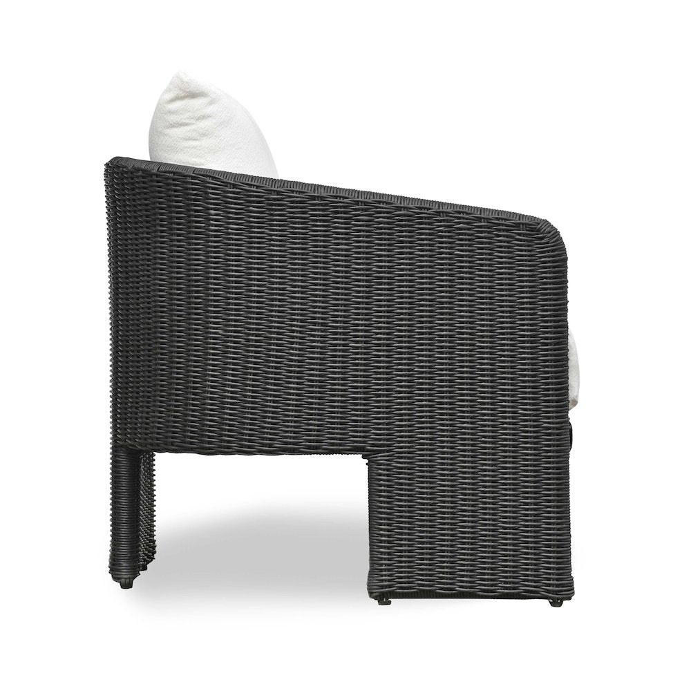 Alexa Black Rattan Performance Fabric Outdoor Armchair