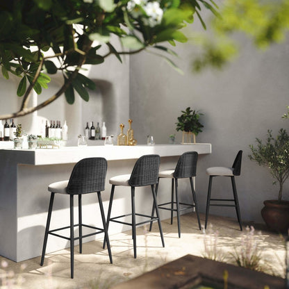 Alexa Black Rattan Performance Fabric Barstool