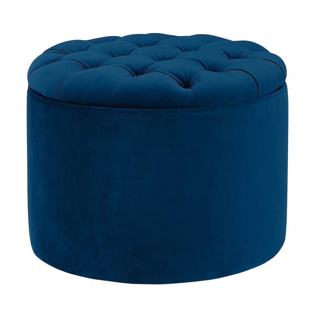 Queen Navy Velvet Storage Ottoman