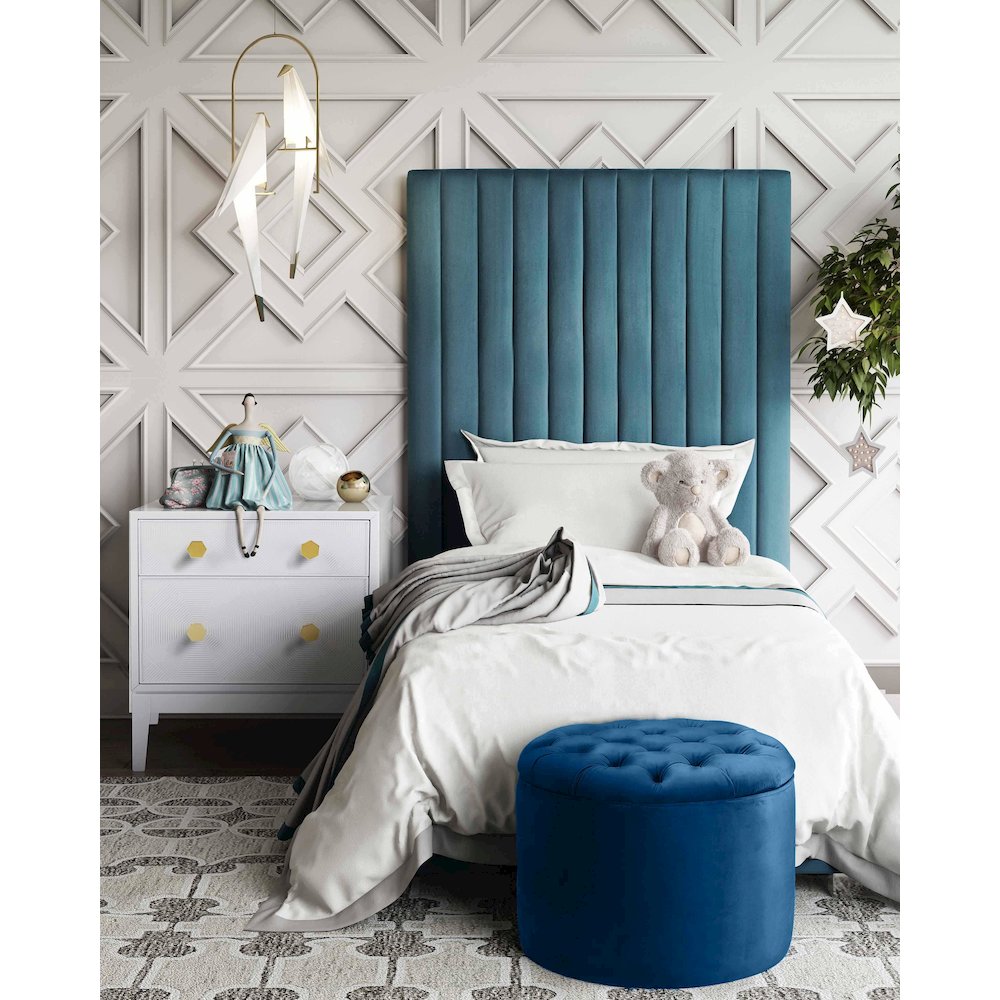 Queen Navy Velvet Storage Ottoman