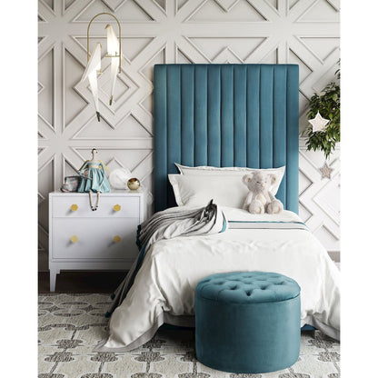 Queen Sea Blue Velvet Storage Ottoman