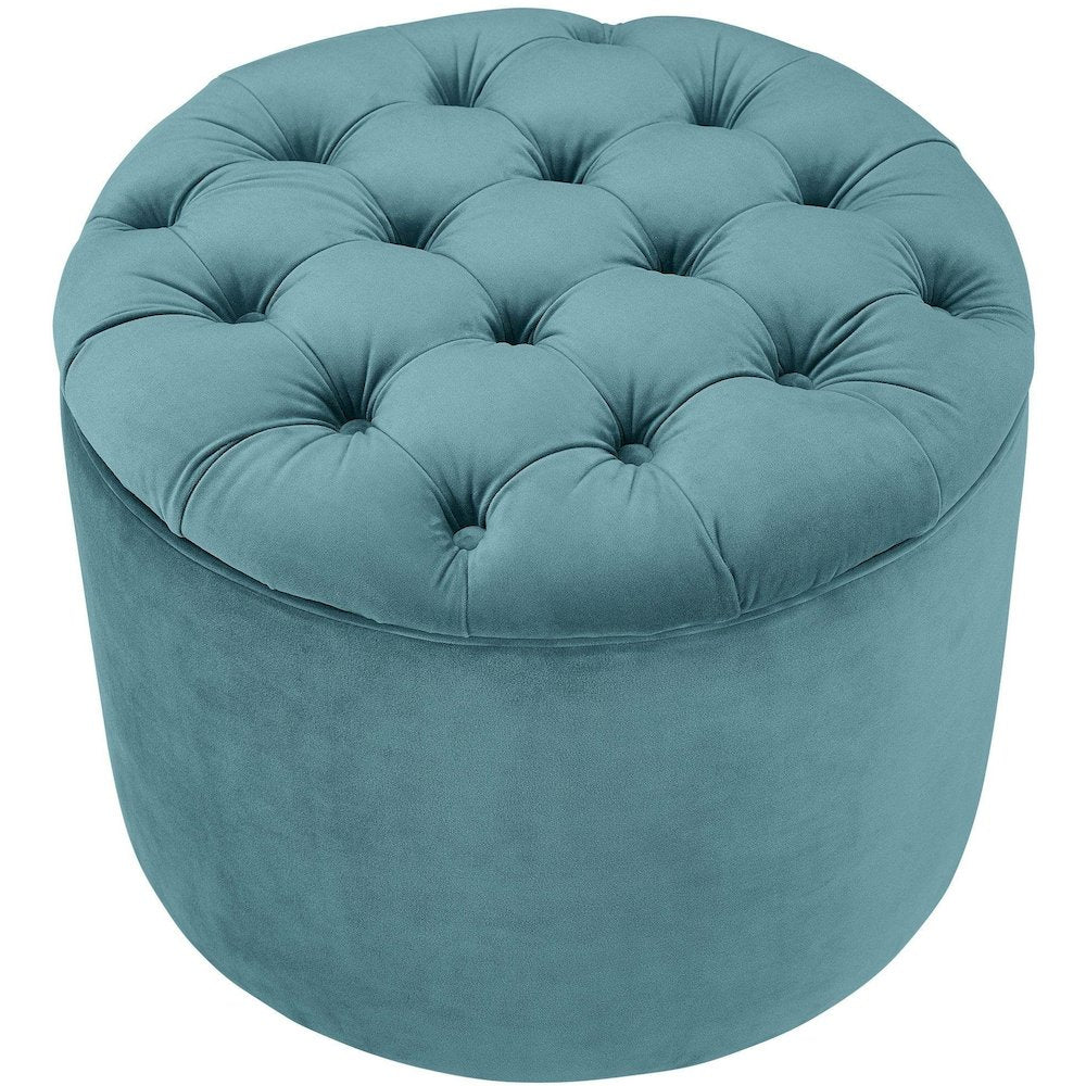 Queen Sea Blue Velvet Storage Ottoman