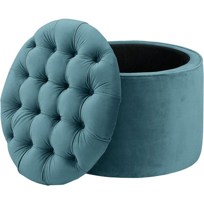Queen Sea Blue Velvet Storage Ottoman