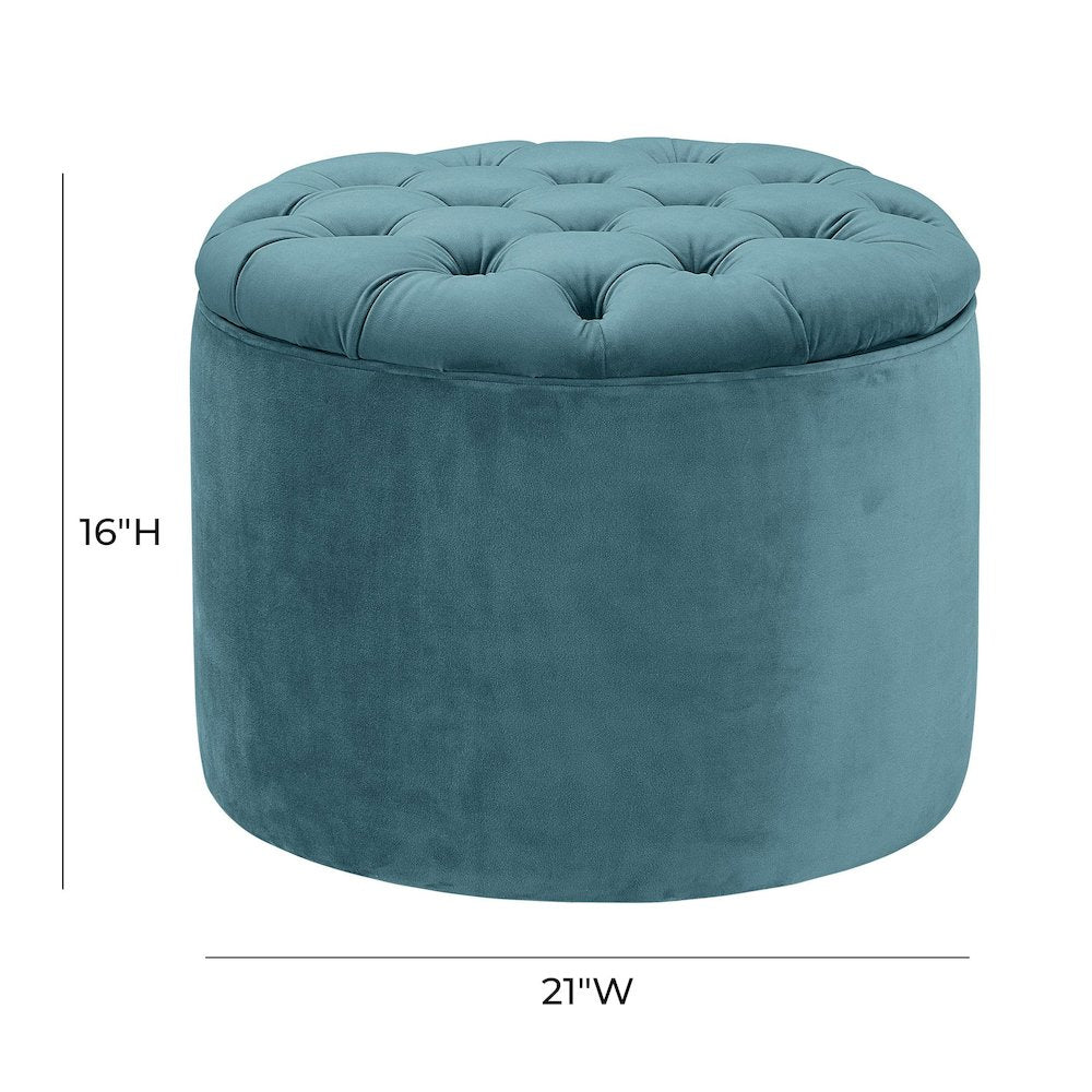 Queen Sea Blue Velvet Storage Ottoman