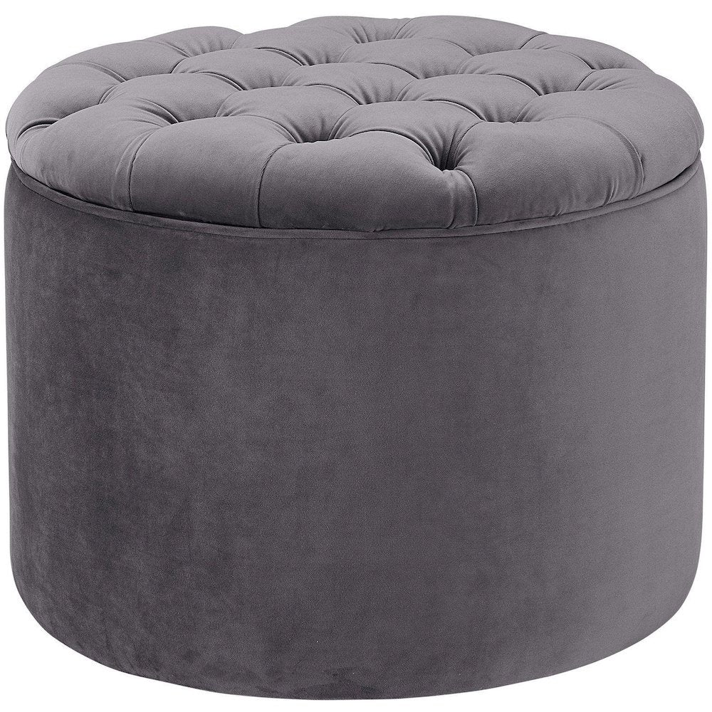 Queen Grey Velvet Storage Ottoman