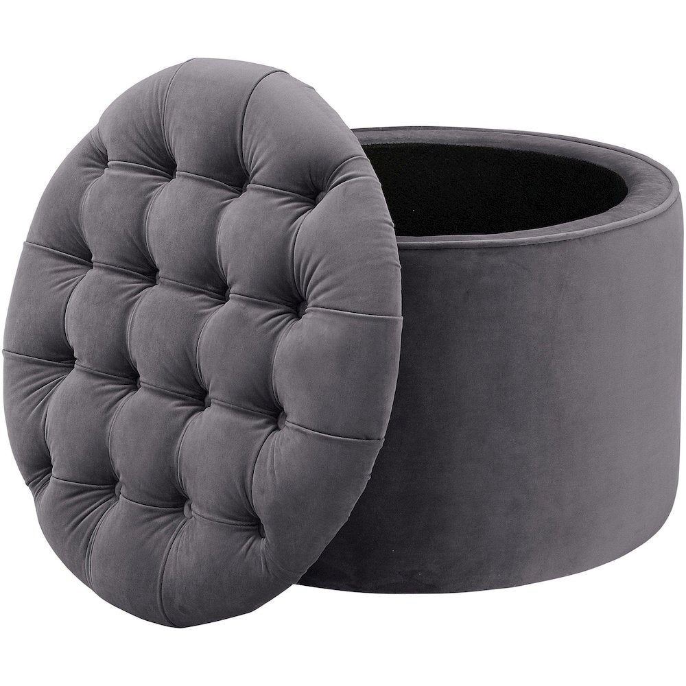 Queen Grey Velvet Storage Ottoman