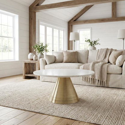White Marble Coffee Table with Gold Legs, Single-Piece Design for Stylish Living