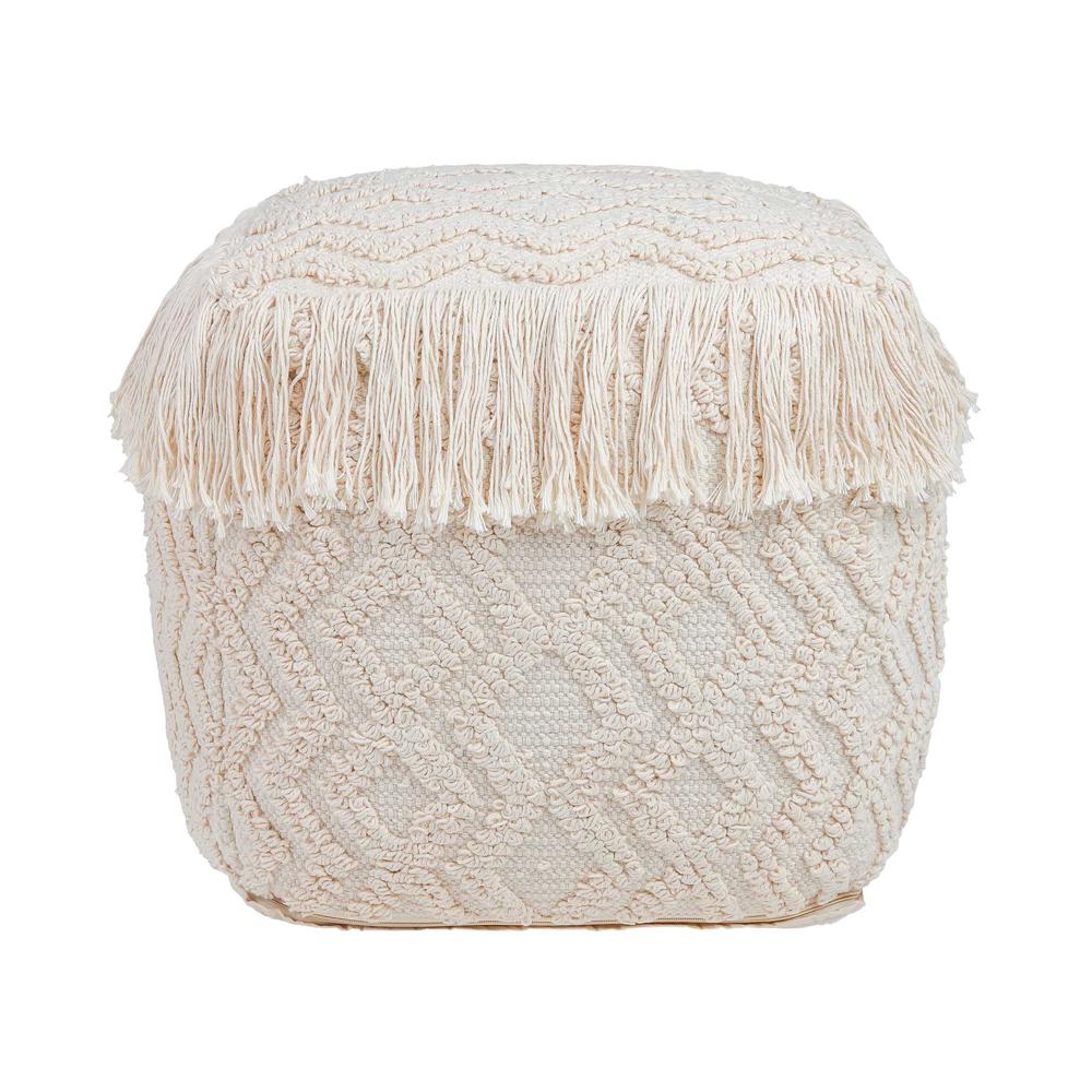 Inca Pouf Tassled Edges With Geometric Patterns