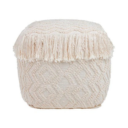 Inca Pouf Tassled Edges With Geometric Patterns