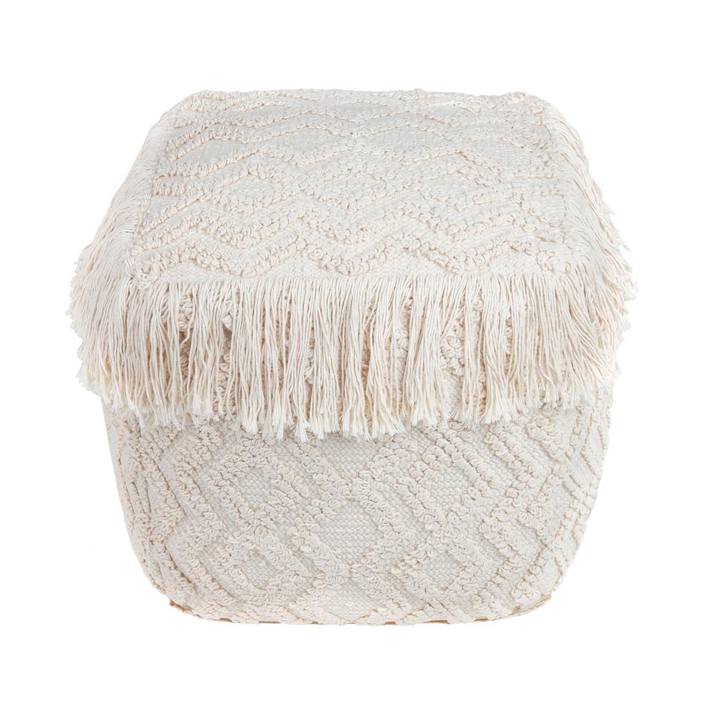 Inca Pouf Tassled Edges With Geometric Patterns