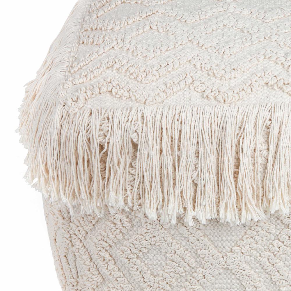 Inca Pouf Tassled Edges With Geometric Patterns