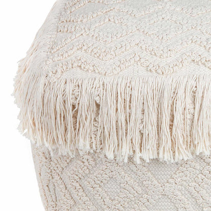 Inca Pouf Tassled Edges With Geometric Patterns
