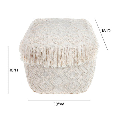Inca Pouf Tassled Edges With Geometric Patterns