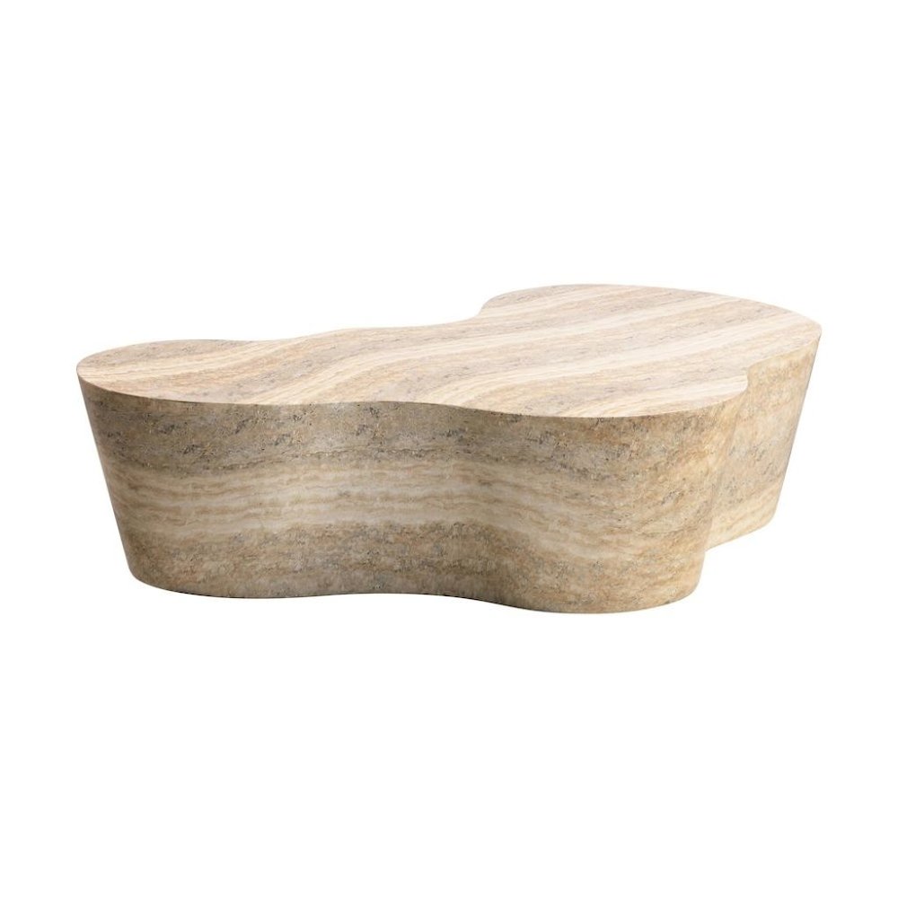 Modern Beige Stone Coffee Table with Marble Veneer Concrete Finish