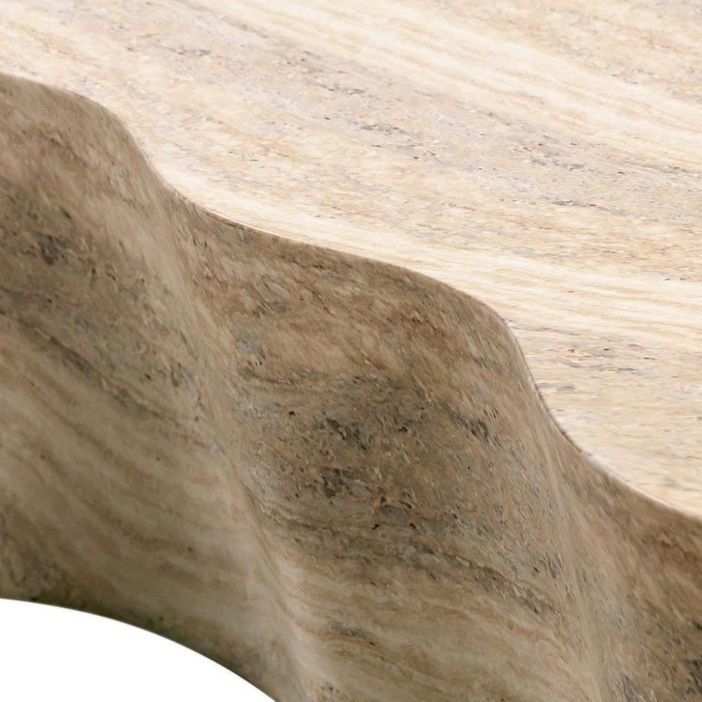 Modern Beige Stone Coffee Table with Marble Veneer Concrete Finish