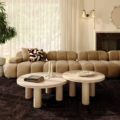 Amora Faux Travertine Indoor/Outdoor 32 inch Round Accent Table