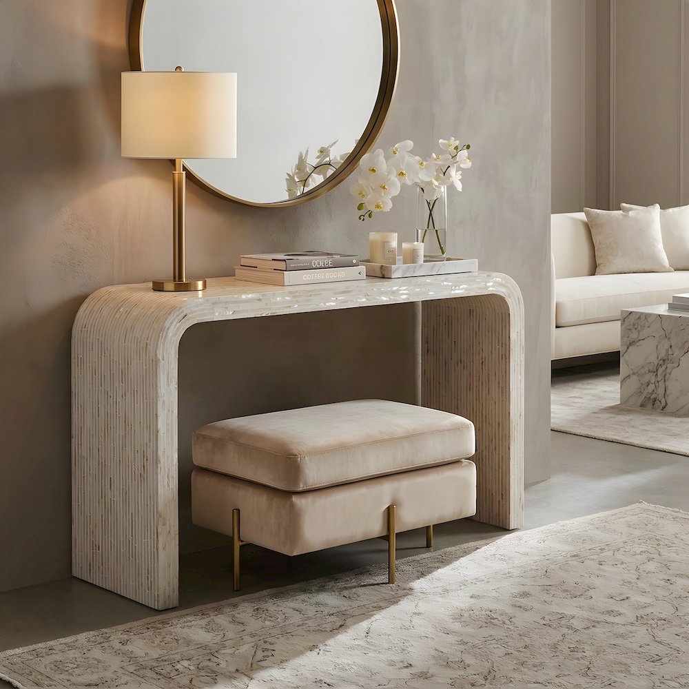 Capiz Shell Console Table with MDF Frame for Entryway or Sofa, Cream