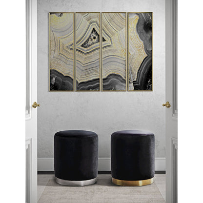 Opal Black Velvet Ottoman -Gold Base