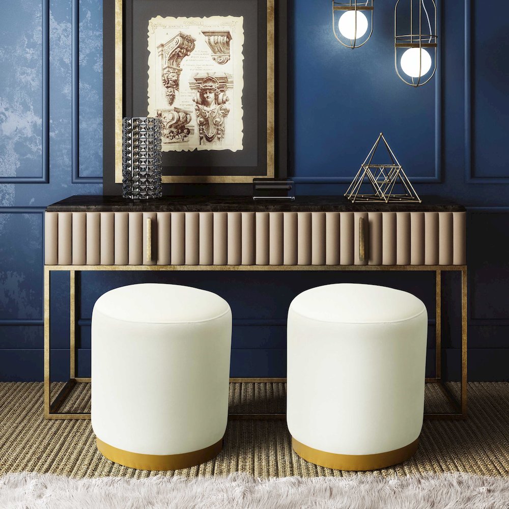 Opal Cream Velvet Ottoman with Gold Base