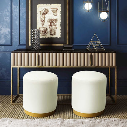 Opal Cream Velvet Ottoman with Gold Base