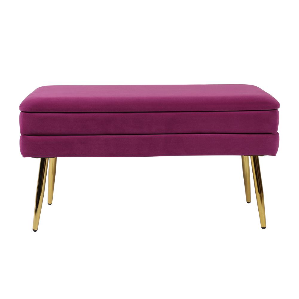 Purple Velvet Storage Bench with Gold Legs and Spacious Seating