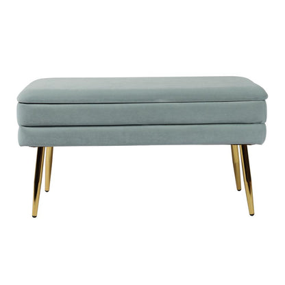 Sea Blue Velvet Storage Bench with Gold Leg Detailing for Living Room